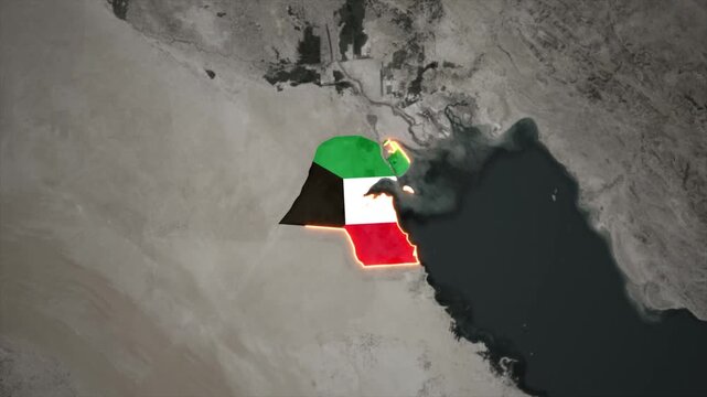 Animated KUWAIT Map Filled with Flag with animated Golden Border