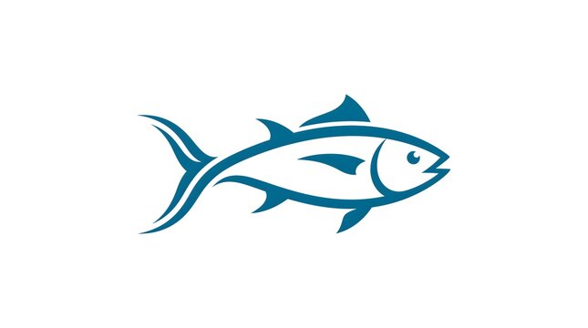 Minimalist vector illustration of a tuna fish with stylized blue lines, perfect for seafood logos, fishing tournaments, or marine business branding