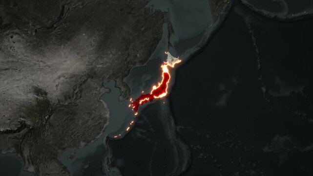Animated JAPAN Map Filled with Flag with animated Golden Border