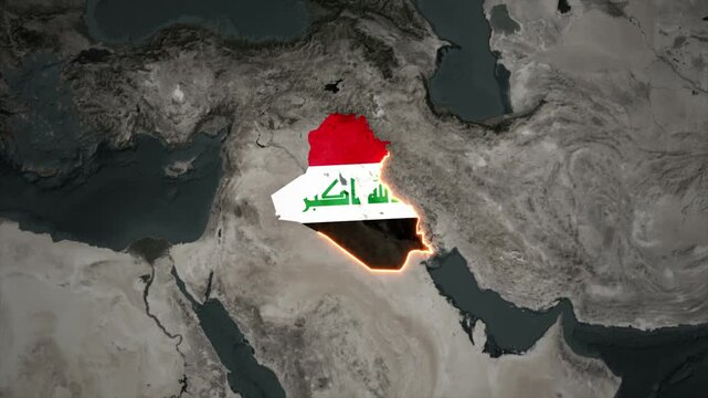 Animated IRAQ Map Filled with Flag with animated Golden Border