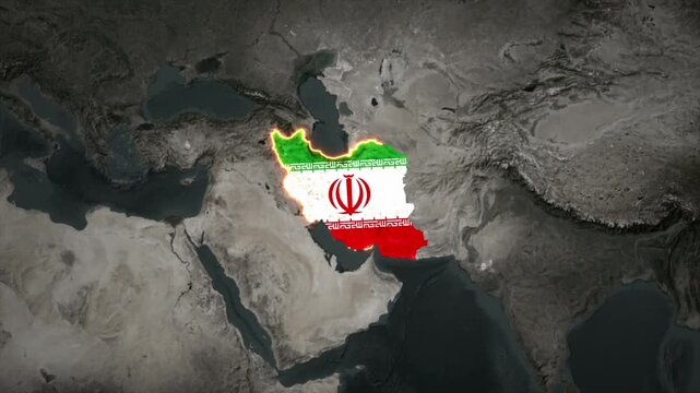 Animated IRAN Map Filled with Flag with animated Golden Border