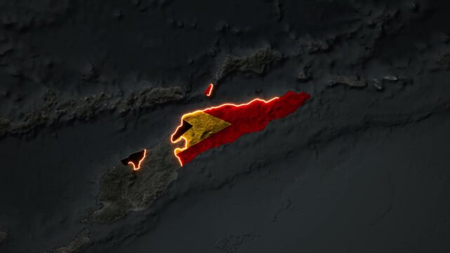 Animated EAST TIMOR Map Filled with Flag with animated Golden Border