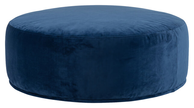 Round upholstered ottoman with cylindrical fabric design