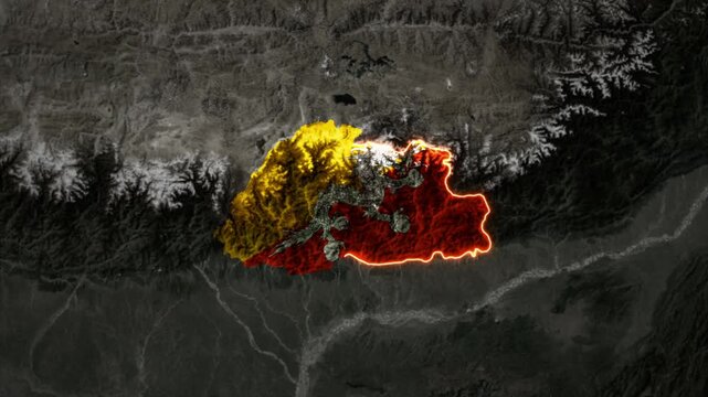 Animated BHUTAN Map Filled with Flag with animated Golden Border