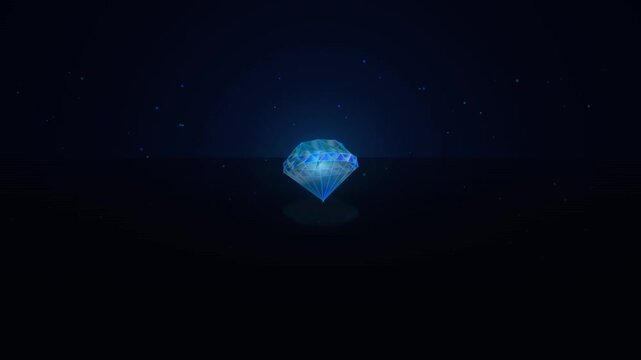 A rotating 3D sapphire gemstone with dynamic pink magenta facet refraction and chromatic aberration on a dark background. This elegant seamless loop is ideal for luxury branding, tech intros, and prem