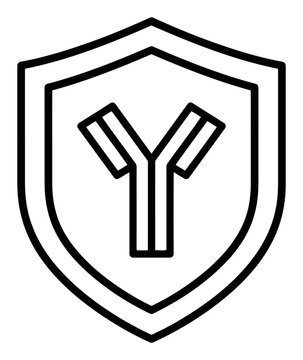 Shield icon with antibody symbol inside, representing immune system protection and medical defense