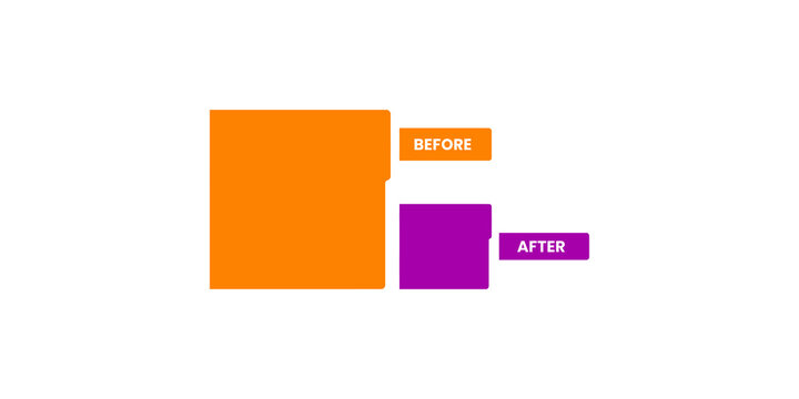 Before and after comparison graphic with orange and purple folders for project transformation or workflow updates.