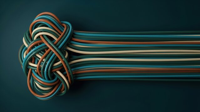 Abstract knot of colorful intertwined cables