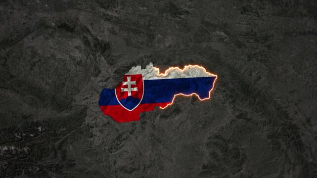 Animated SLOVAKIA Map Filled with Flag with animated Golden Border