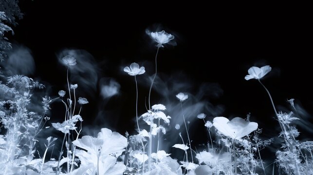 Night blooming flowers glowing in an ethereal garden