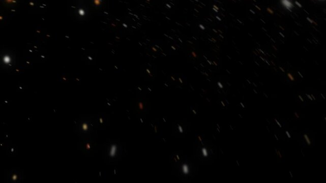 Wide warp speed flight through fiery orange sparks and glowing embers in dark space. Seamless loop background overlay with alpha channel for sci-fi, trailer titles and cinematic transitions.