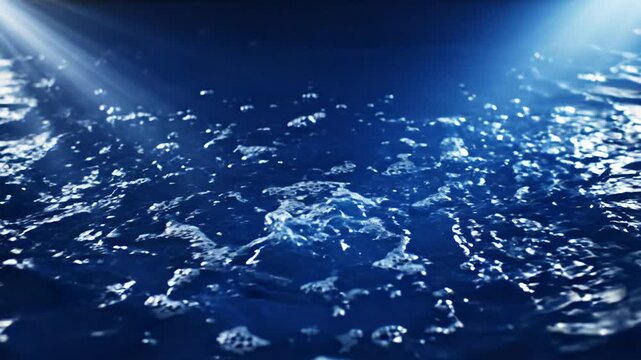 Vast blue ocean water, sunlight streams through natures sea, underwater light illuminates abstract liquid wave, creating serene, refreshing, dramatic, and elegant atmosphere