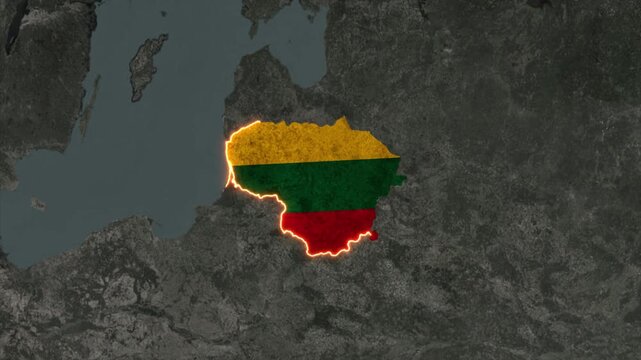 Animated LITHUANIA Map Filled with Flag with animated Golden Border