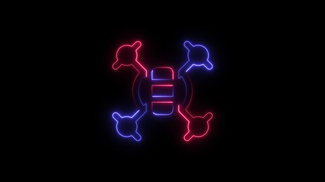 Glowing neon database server icon with network connection nodes in red and blue colors