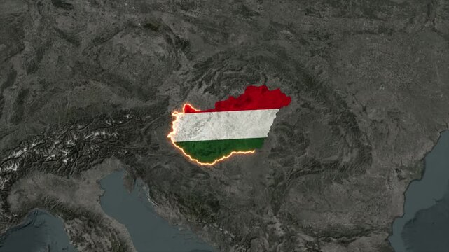 Animated HUNGARY Map Filled with Flag with animated Golden Border