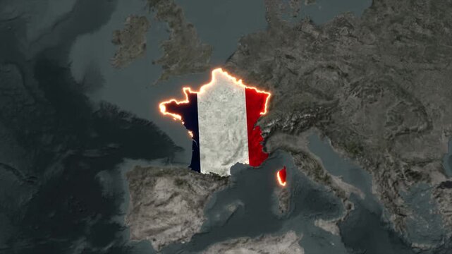 Animated FRANCE Map Filled with Flag with animated Golden Border