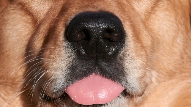Golden retriever dog nose and tongue close up