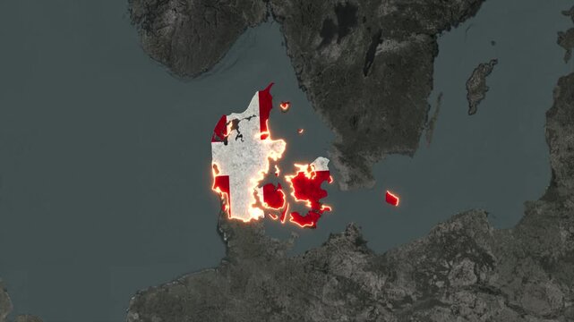 Animated DENMARK Map Filled with Flag with animated Golden Border