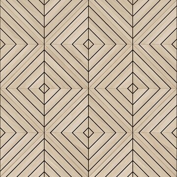 Seamless wooden floor texture with geometric diamond pattern and light oak wood grain