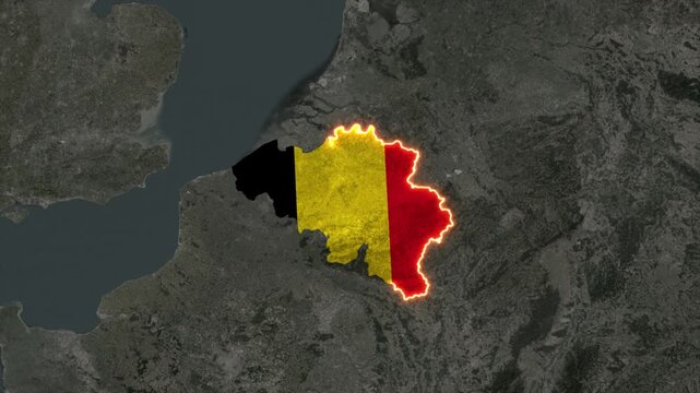 Animated BELGIUM Map Filled with Flag with animated Golden Border