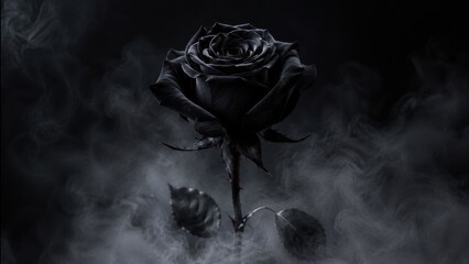 Obraz premium Black Rose Surrounded By Mysterious Smoke On Dark Background