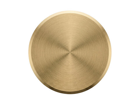 Polished brass or gold-colored circular button with concentric grooves.