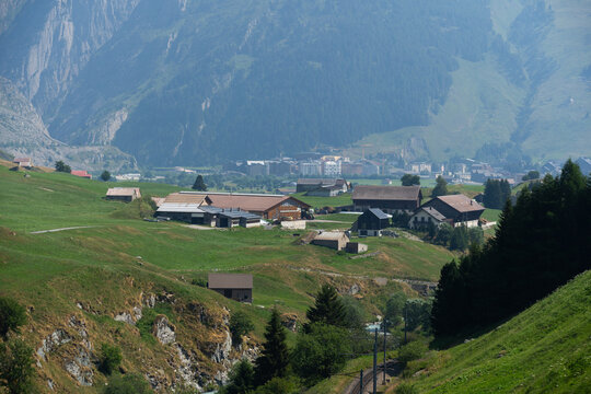 Idyllic landscape of Andermatt village, Swiss Alps, Switzerland 
