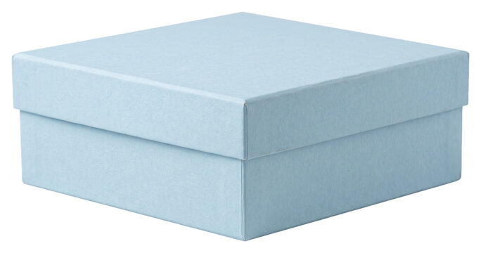 Closed light blue rectangular paperboard storage box