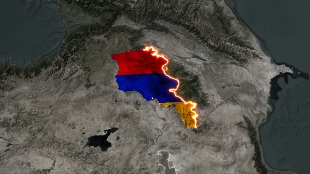 Animated ARMENIA Map Filled with Flag with animated Golden Border
