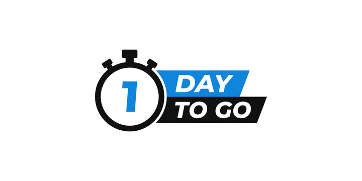 Minimalist stopwatch countdown badge with blue and black labels highlighting one day remaining.