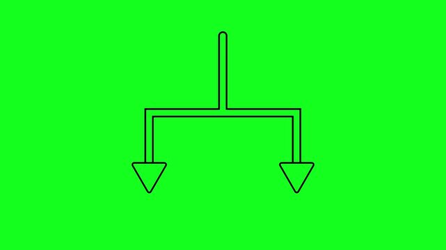 Animation of a black arrow splitting in half downwards. HD video with a green screen background. Seamless looping video.