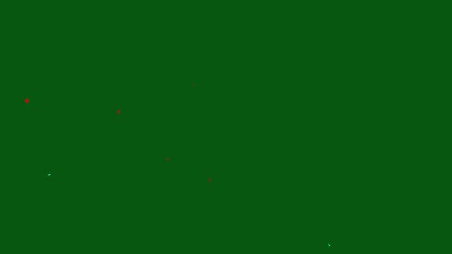 Colorful fireworks of confetti explodes and falls down on green screen, realistic party popper explosion animation for birthday, wedding, anniversary, new year and celebration