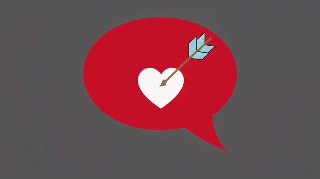 Animated red speech bubble with pierced heart for romantic communication and messaging love arrow cupid