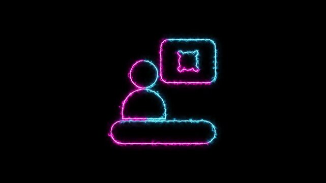 Glowing neon light hand gesture showing the number five sign on a dark background