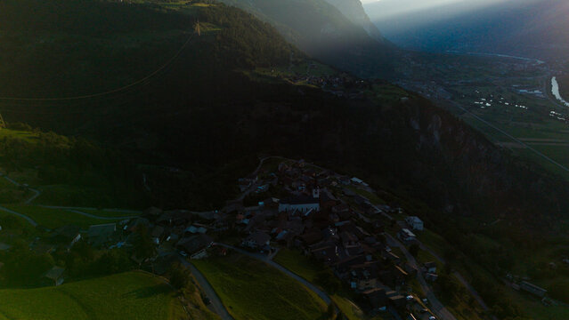  panorama from the Alps, Ergisch, Wasserfall Turtmann in Switzerland 
