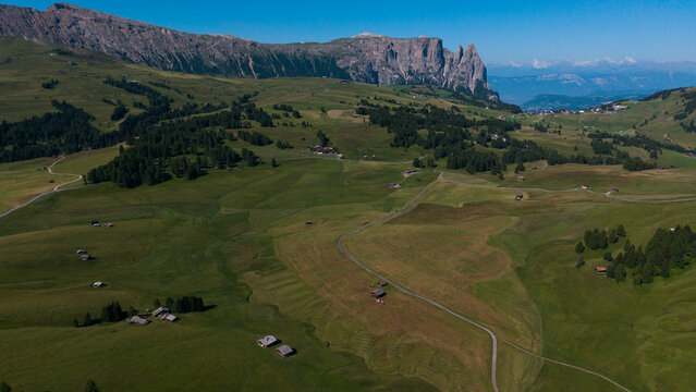 Alpe di Siusi at sunny morning sunrise, Dolomites mountains, Italy