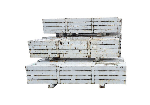Stack of 2.5-Ton Precast Concrete Counterweight Ballast Blocks in Industrial Facility. Heavy-duty ballast blocks used for cranes, construction and weighting machine
