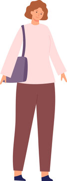 Young woman standing with a shoulder bag, presenting a friendly expression