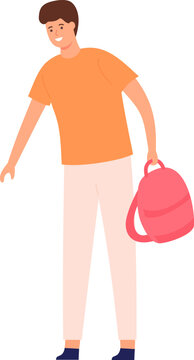 Smiling young man holding a backpack, representing education and travel