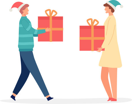 People exchanging holiday gifts, celebrating Christmas season