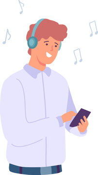 Smiling young man enjoying audio content and entertainment with his device