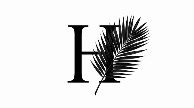Black monogram letter H with palm frond leaf integrated for branding and logo design