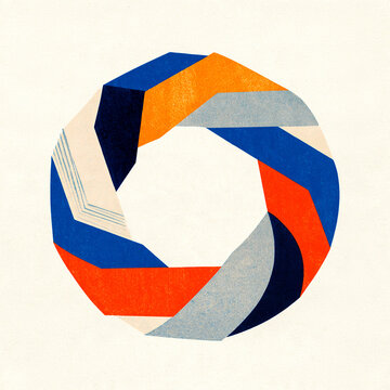 Retro risograph abstract circular ring in bold color blocks / vintage design asset

