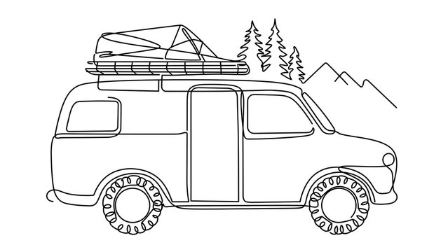 Camping van with tent white background.