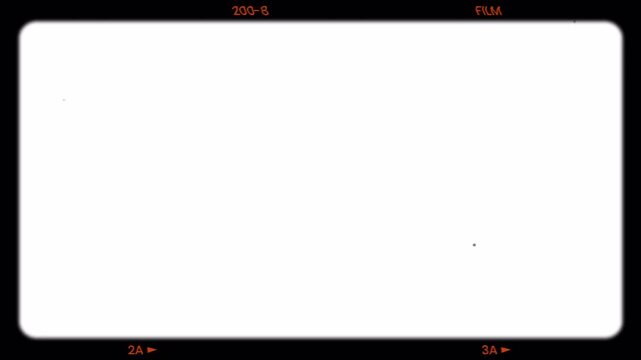 Real hard Super 8mm 16mm film scratches footage depicts an empty white rectangle with orange markings, perfect for retrothemed projects and vintage aesthetics.