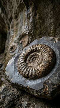 Ammonite fossil on rock