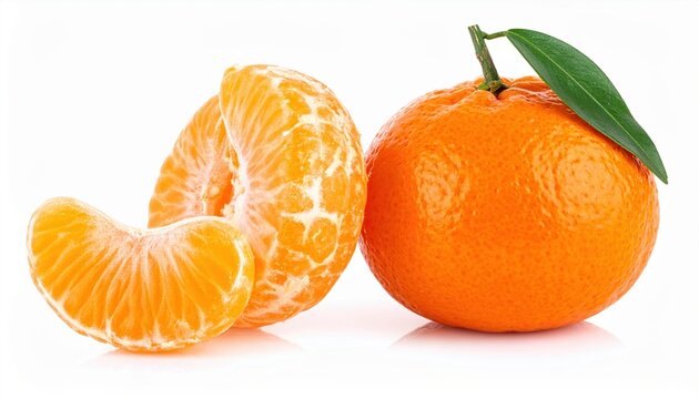 Whole peeled mandarin isolated on white background