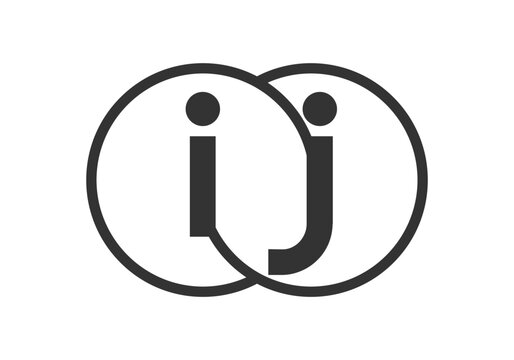 IJ business company emblem with outline rounds and letters i j. Logo template of two merged circles for brand identity, logotype. Vector Infinity symbol