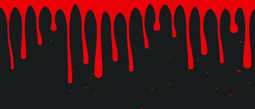 Red blood dripping on a black background vector banner for Halloween horror themes.