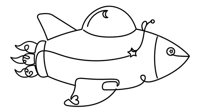 Cartoon rocket ship white background.